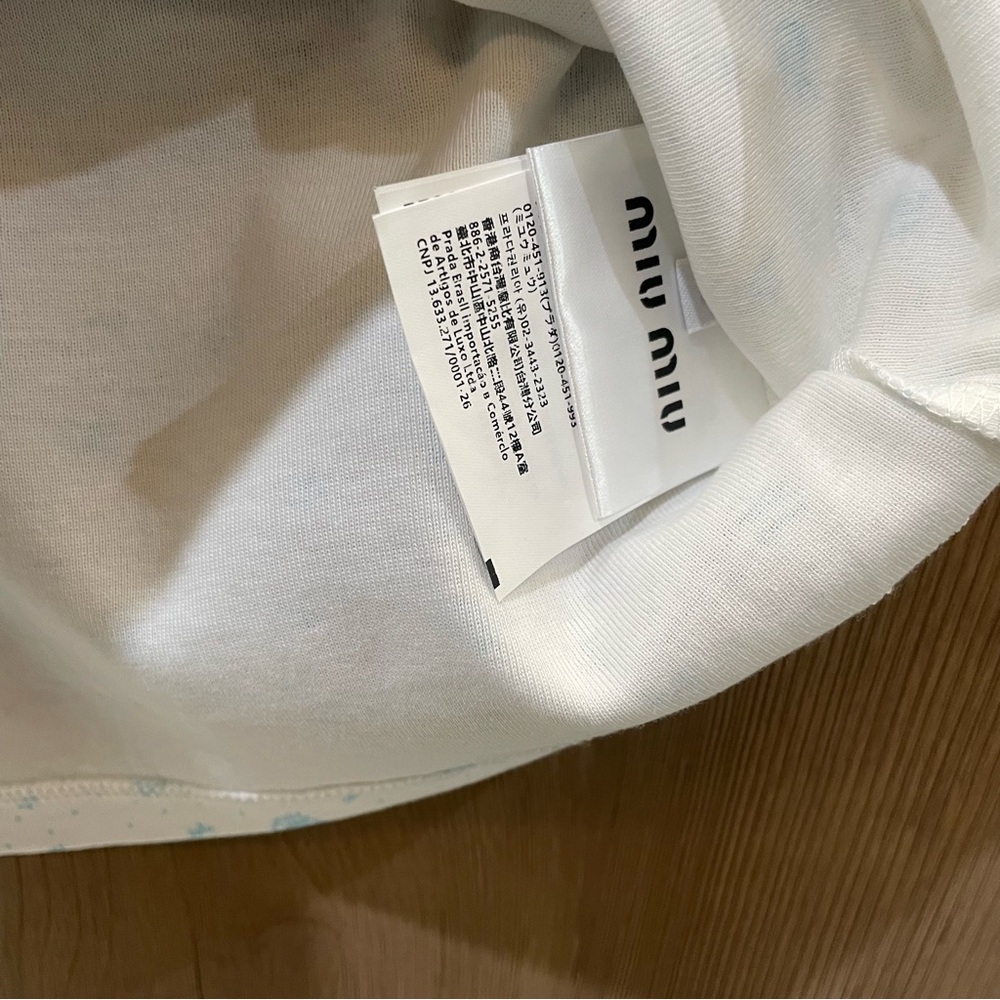 Miu Miu White Tank Top with Light Blue Micro Print - Picture 4 of 6
